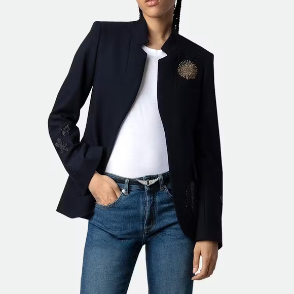 NWT Zadig & Voltaire Very Multi Strass Blazer | Navy | Size 36 (US 0) - Picture 2 of 6